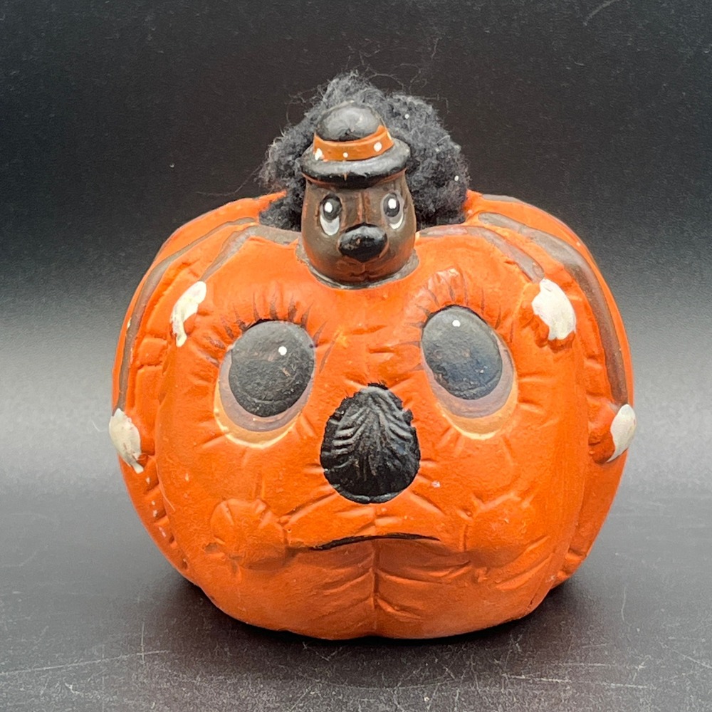 Ceramic Pumpkin Spider Fall Decor Halloween Figurine 3.75" Anthropomorphic Spook